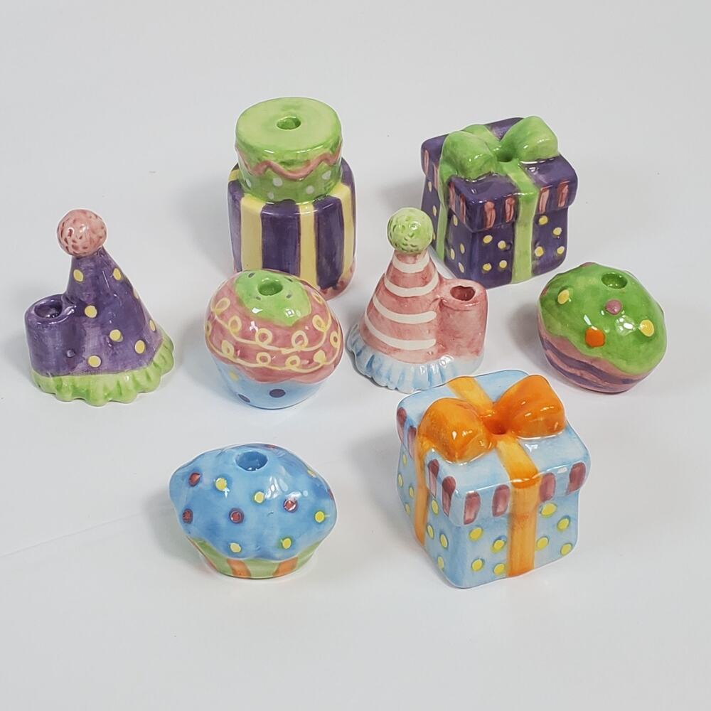 Nantucket Home Ceramic Birthday Cake Toppers Set of 8 Cupcake Present Hats